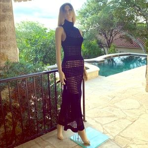 Theory Navy Blue Crochet Maxi Dress P S